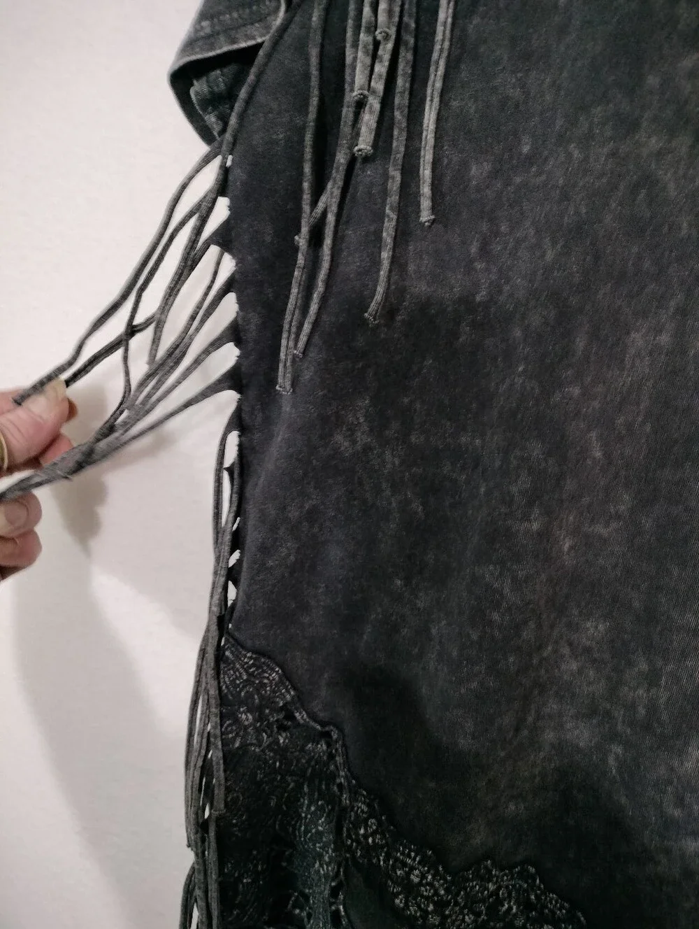 BKE Black Washed Short Sleeve Fringe Lace Tee - Picture 4 of 5